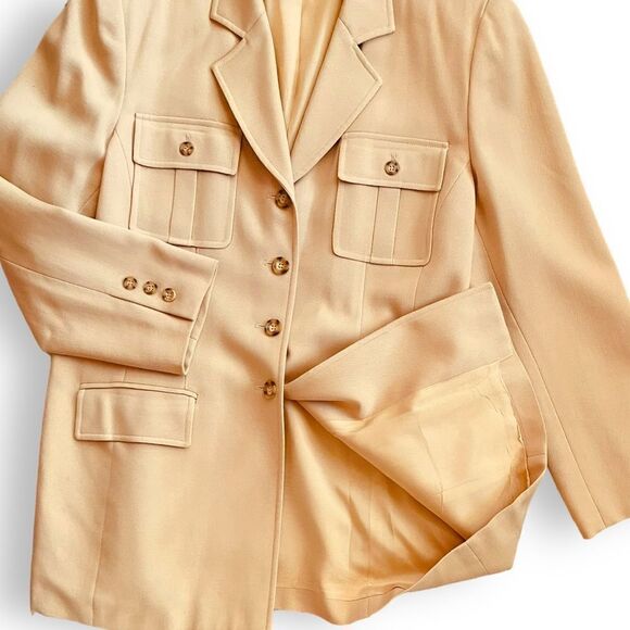 Vintage Kasper&Co. ASL Camel Single Breasted Flap Pocket Lined Wool Blazer - Picture 11 of 16